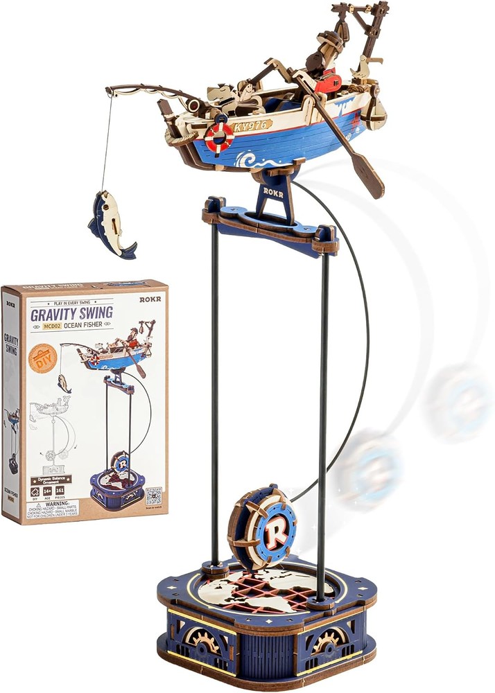 کیت پازل سه‌بعدی چوبی بزرگسالان ROKR مدل Gravity Swing Ocean Fisher، 161Piece