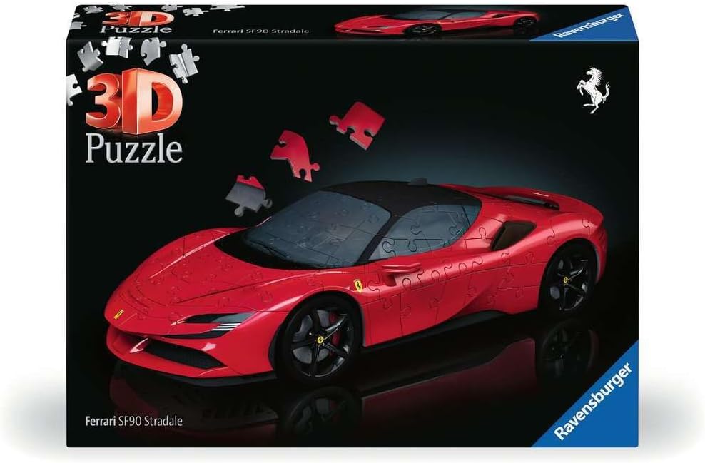 پازل سه‌بعدی خودرو برای نوجوانان و علاقه‌مندان خودرو Ravensburger Ferrari SF90 Stradale با فناوری EasyClick، مقیاس 1:18، 108 قطعه و لوازم جانبی مدل 1…