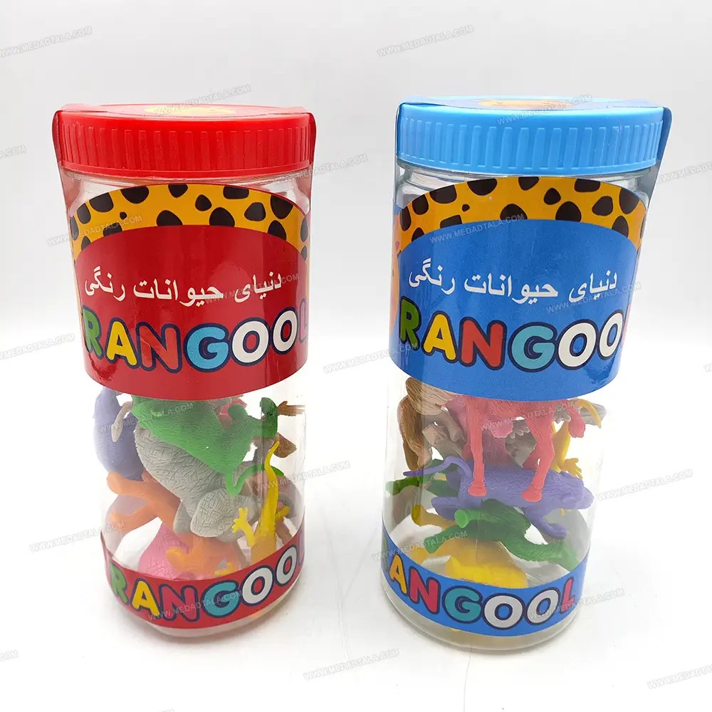 عروسک حیوانات رنگی (داينو رنگول قوطي) 12 عددي – فرفره رنگي
