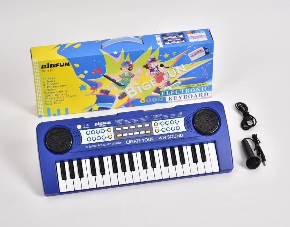 ارگ موزیکال ۳۷ کلید آبی بیگ فان (Bigfun) مدل BF-430 به همراه میکروفون