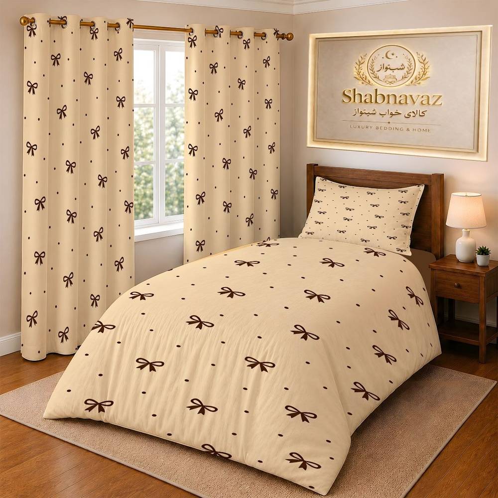 سرویس روتختی دخترانه شبنواز مدل پاپیون یک‌ونیم‌نفره ۴ تکه سایز 120 کد 2798