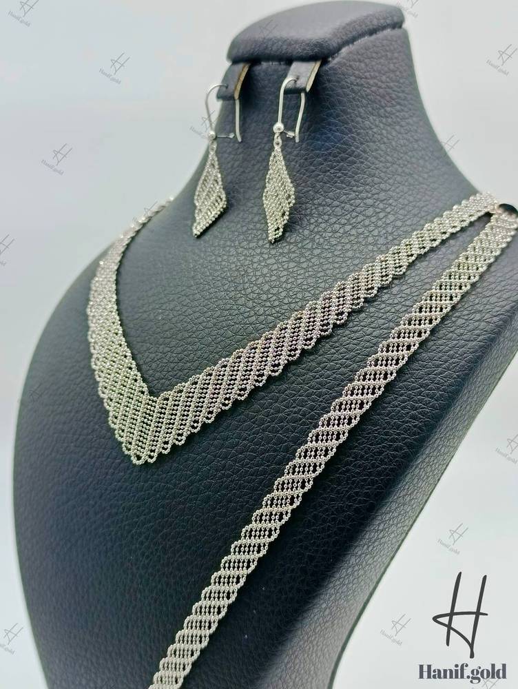 سرویس طلای زنانه، سفید بافتنی ،تک رج (سرویس شال)