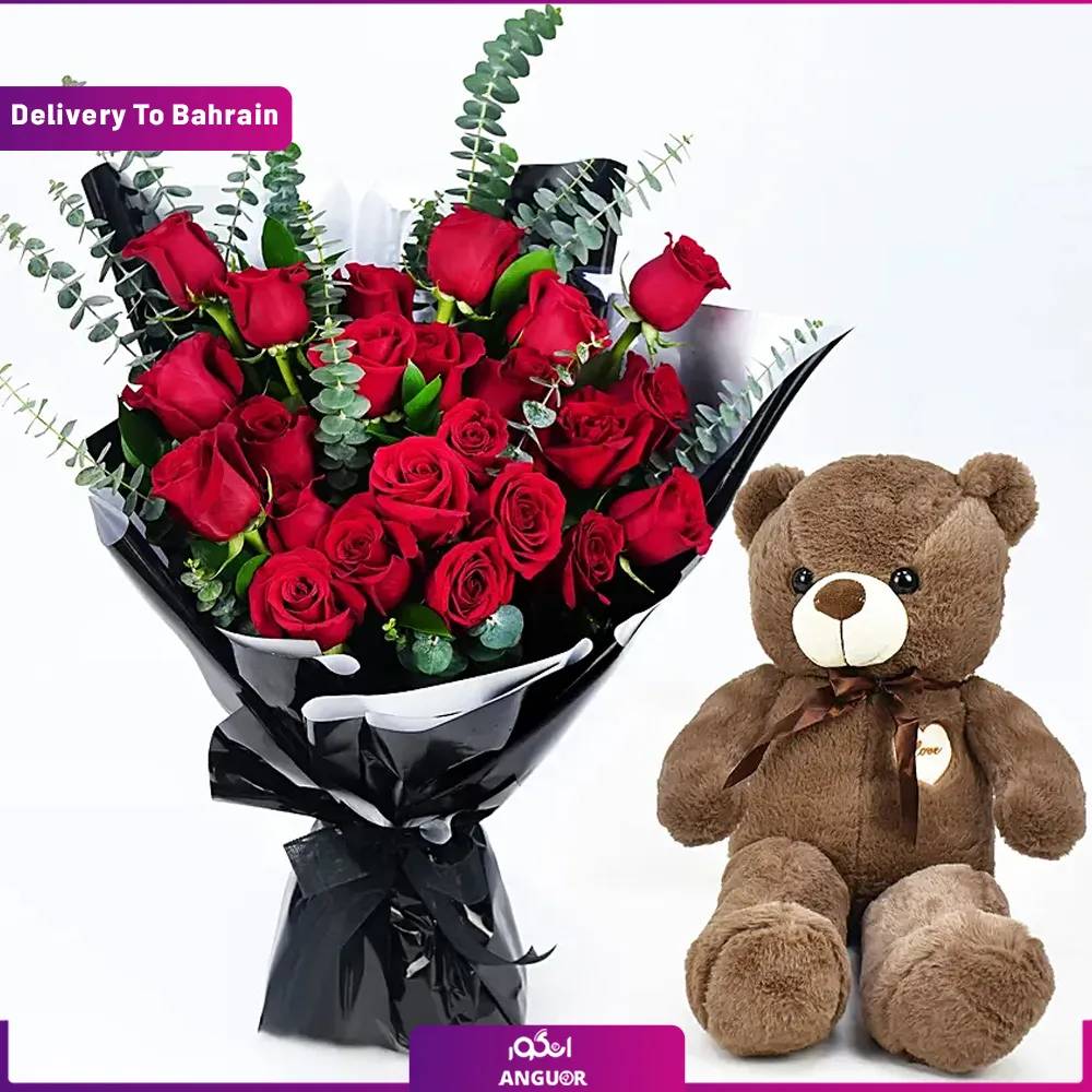 24Roses Bouquet With Teddy (Delivery in Bahrain)