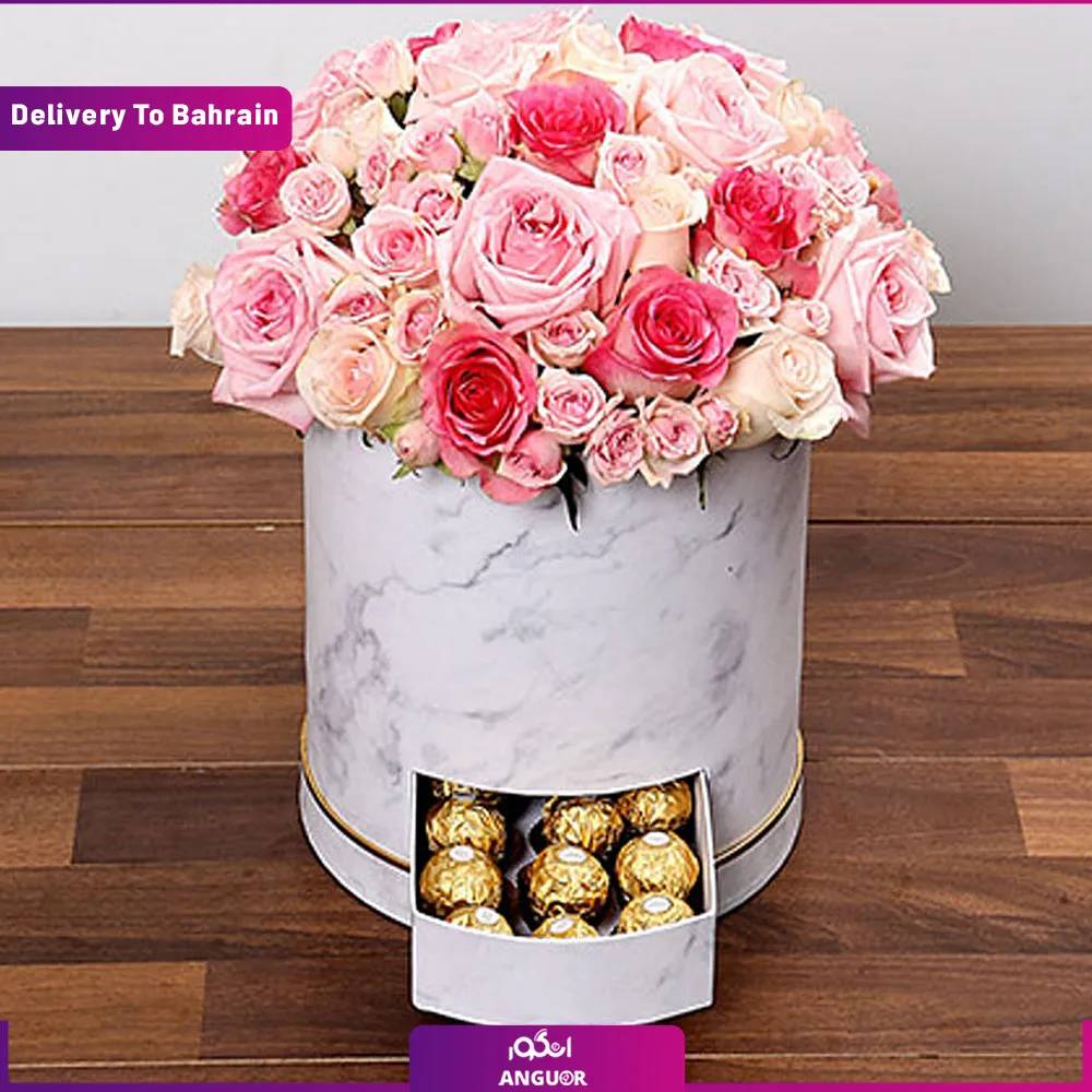 Box Of Pink Roses And Chocolates (Delivery in Bahrain)