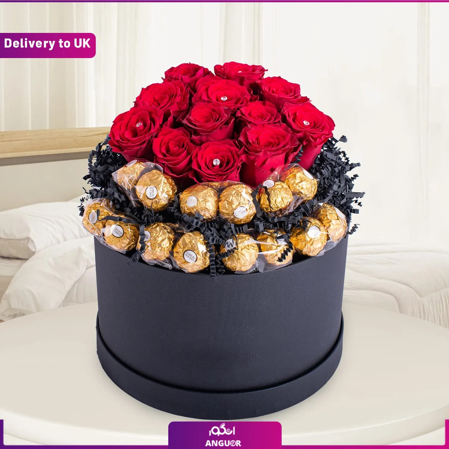 Box of flowers and chocolates(Delivery to UK)