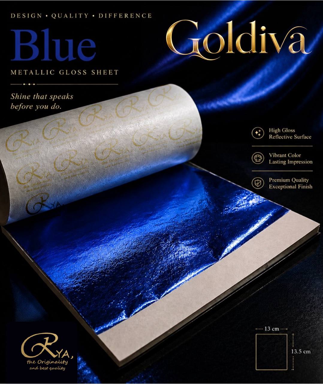ورق طلای رنگی، آبی ......... برند Goldiva