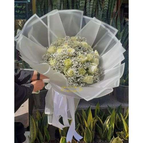 دسته گل رز سفید کوچک a954