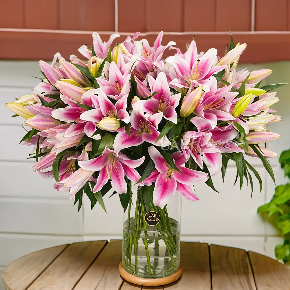 Pink Lilies in a Glass Vase