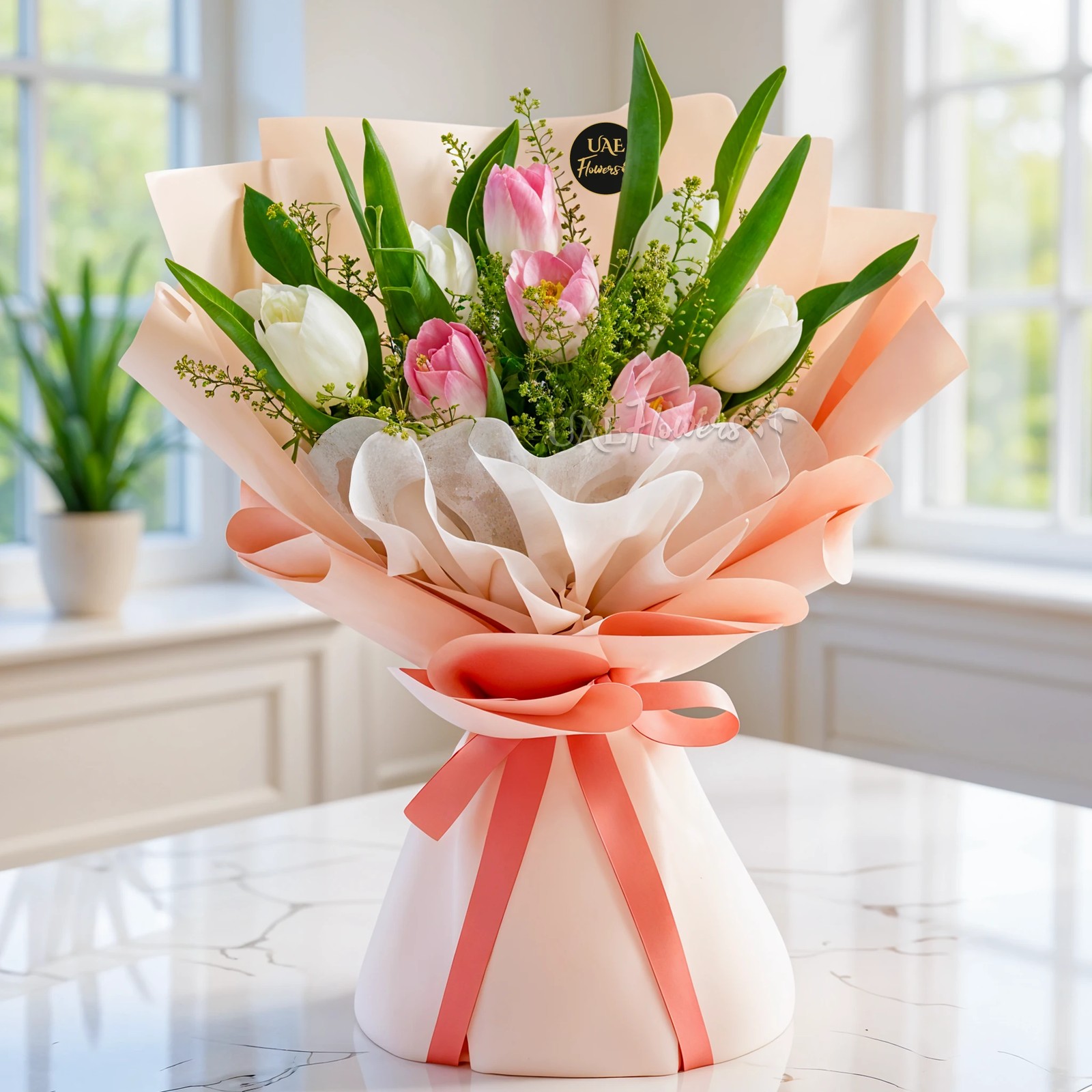 Bouquet of White & Pink Tulips