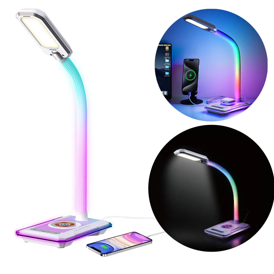چراغ رومیزی و وایرلس شارژ گیمینگ پرودو Porodo Gaming E-Sports Desk Lamp with Charging Base PDX119 - موبی تول