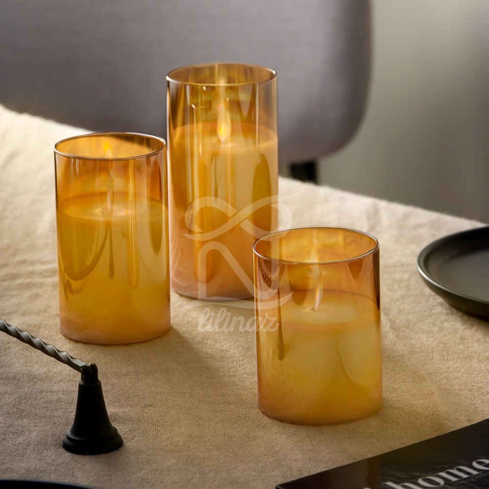 شمع LED استوانه‌ای شیشه‌ای