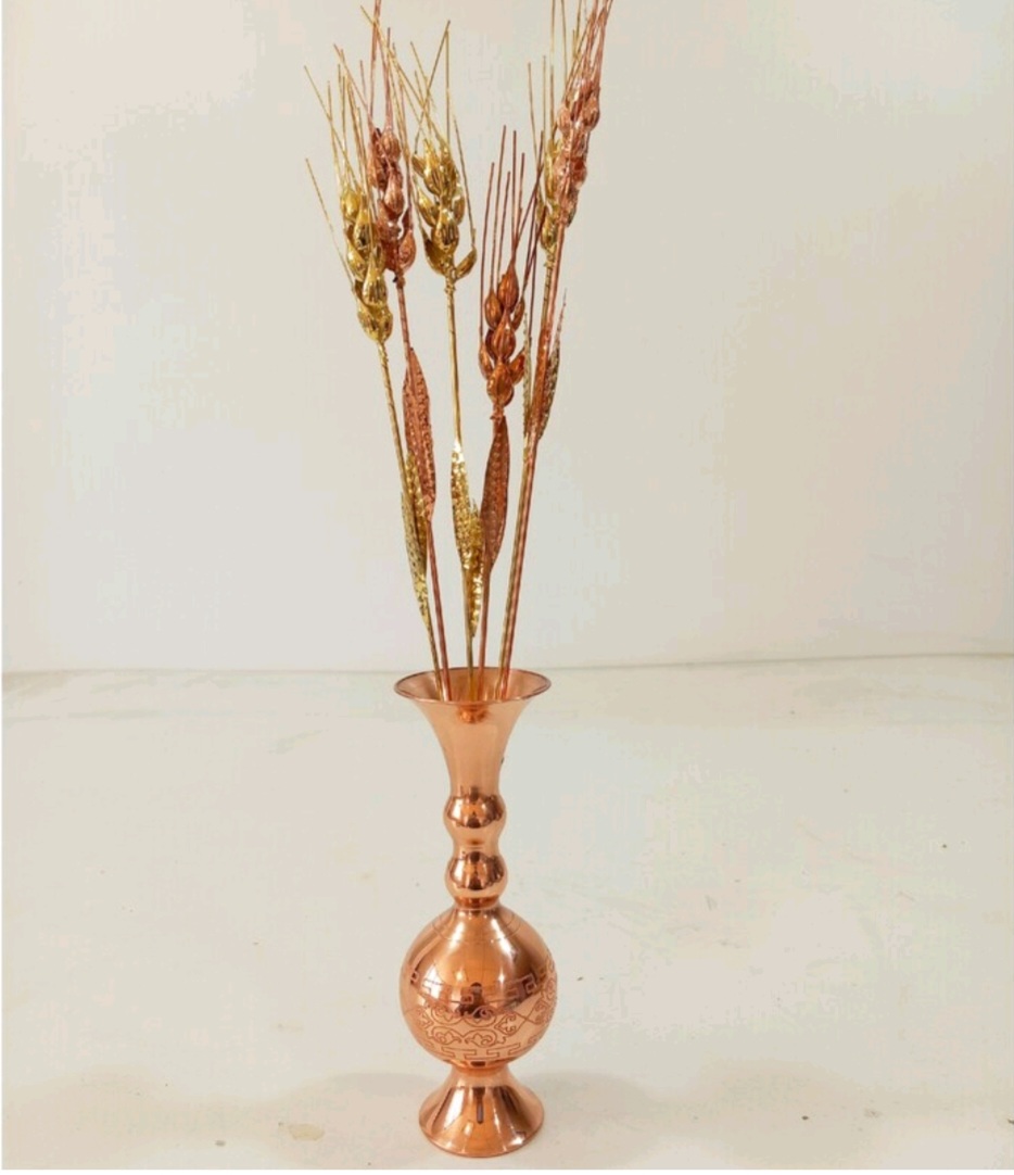 گلدان مسی با ست سنبل مسی ۶ عددی رنگ مسی ،برنجی ،نقره ای