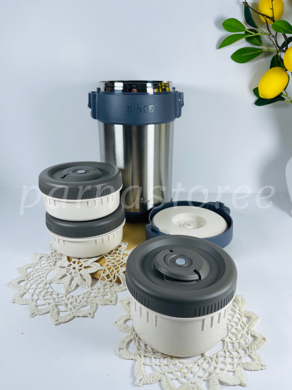 فلاسک غذا لانچ باکس 3 طبقه به همراه لانچ بگ برزنتی یونیک