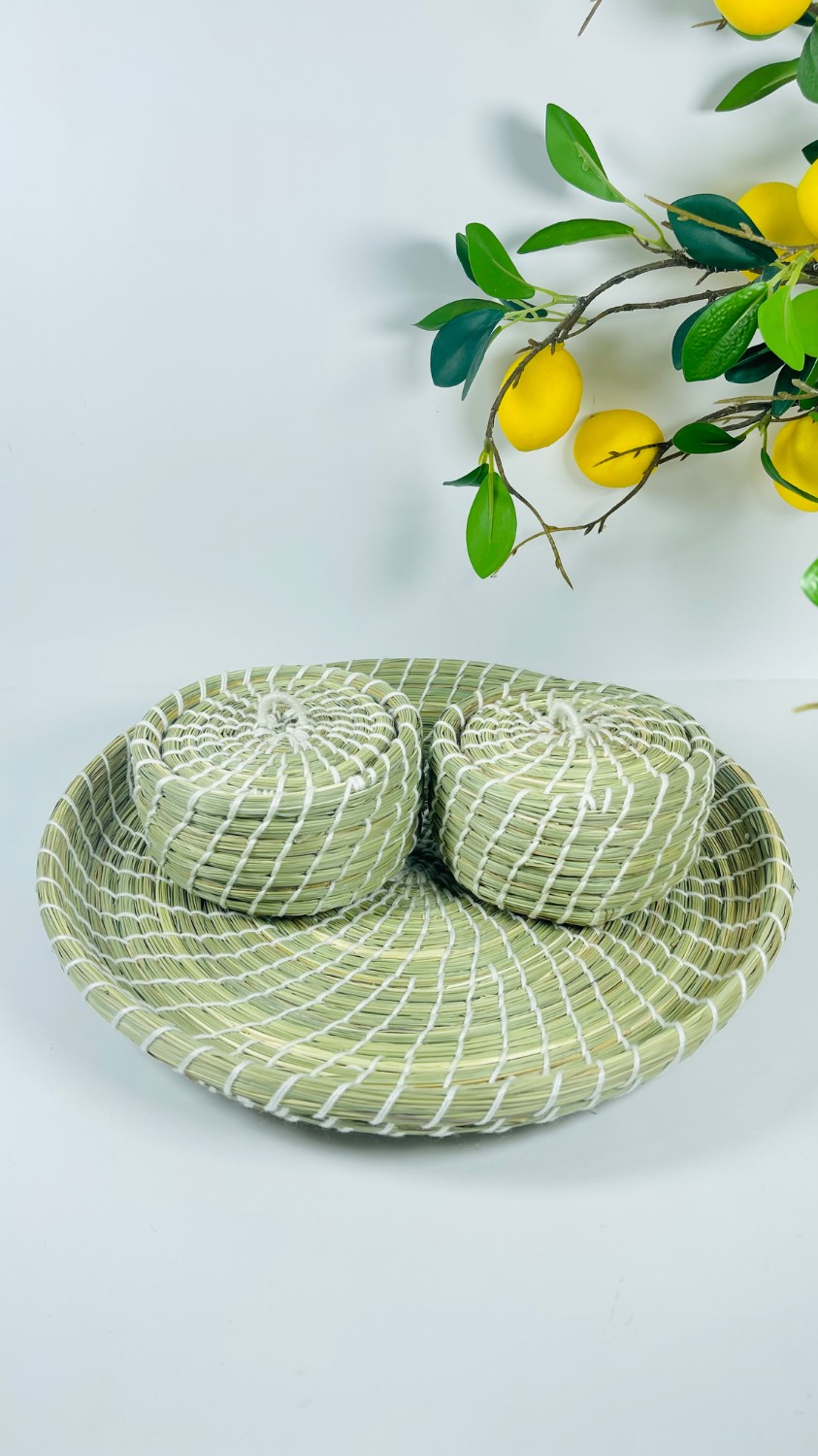 سینی و قندان ( شکلات خوری) حصیری مدرن