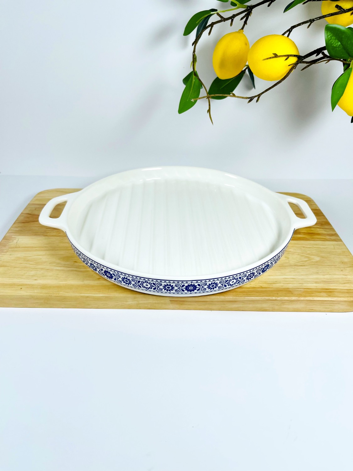 سینی سرامیکی گل آبی دایره