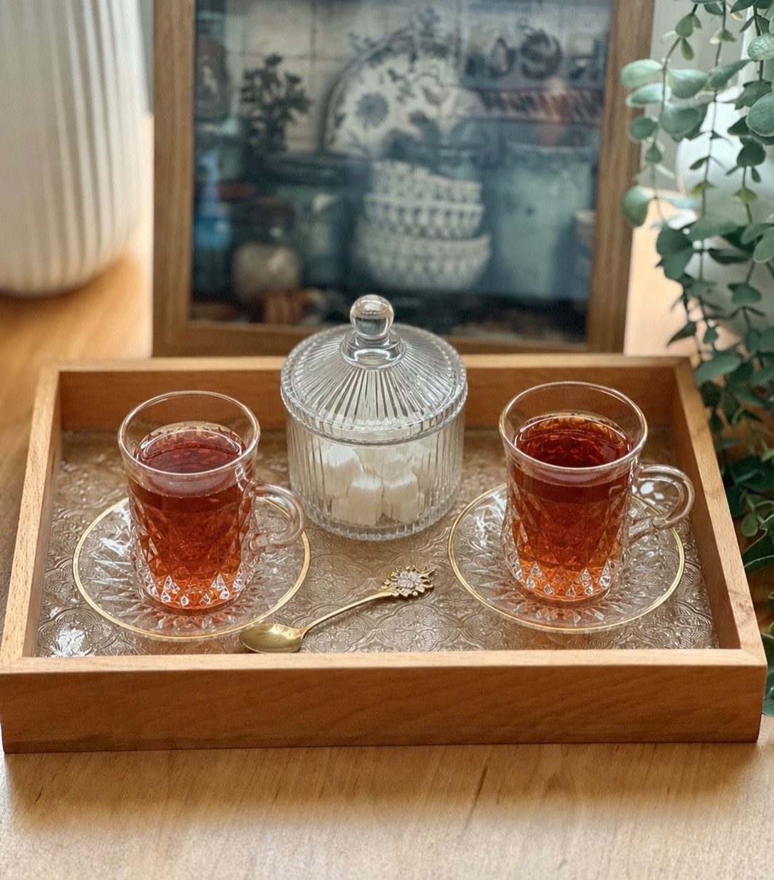سینی چوب و شیشه نوستالژیک