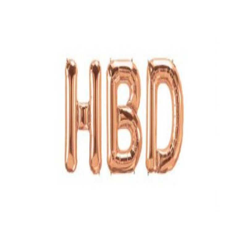 بادکنک فویلی بدون باد حروف HBD رنگ رزگلد