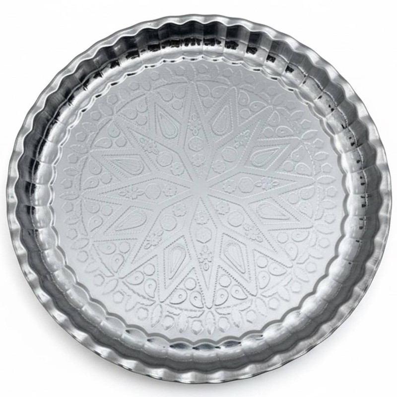 سینی بدون دسته مدل گرد استیل طرح سنتی سایز 36*36 سانتی متر