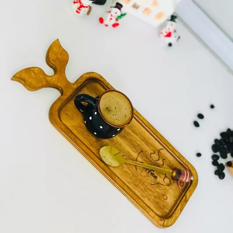 سینی کافی چوبی مدل برگ