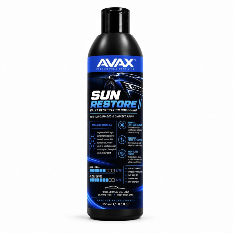 پولیش ترمیم رنگ و افتاب سوختگی بدنه خودرو اواکس مدل Sun-restore حجم 250 میلی‌لیتر