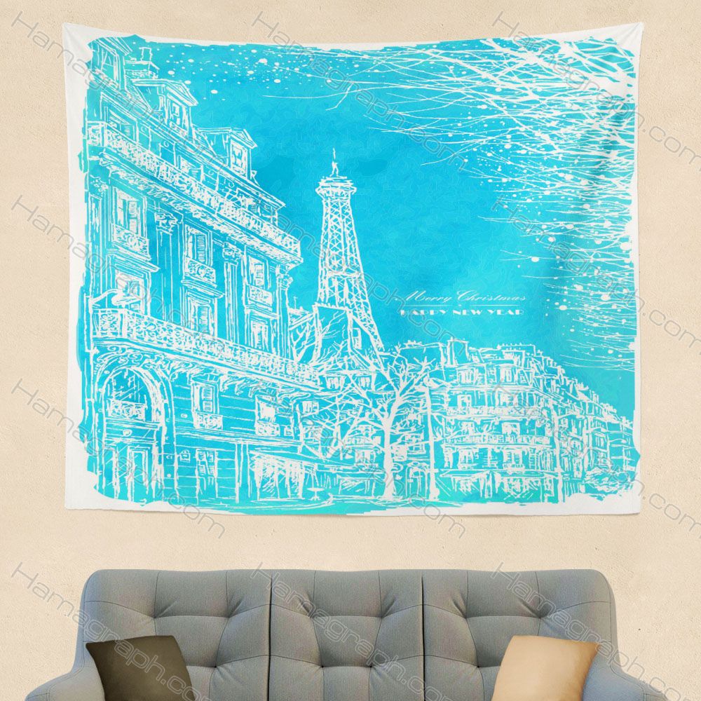 بک دراپ دیواری طرح blue paris