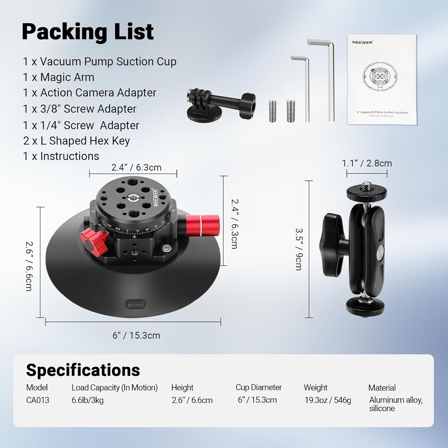 ساکشن NEEWER Camera Suction Cup Car Windshield Dash for Camera/Action Camera/Phone