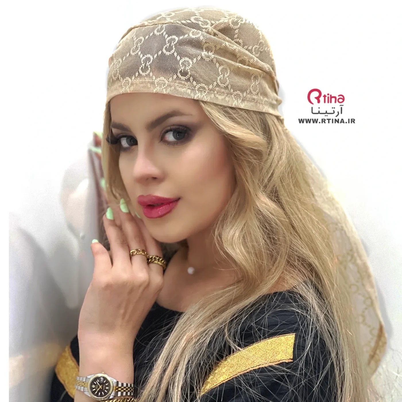 دورگ/ روسری بند دار توری طرح گوچی