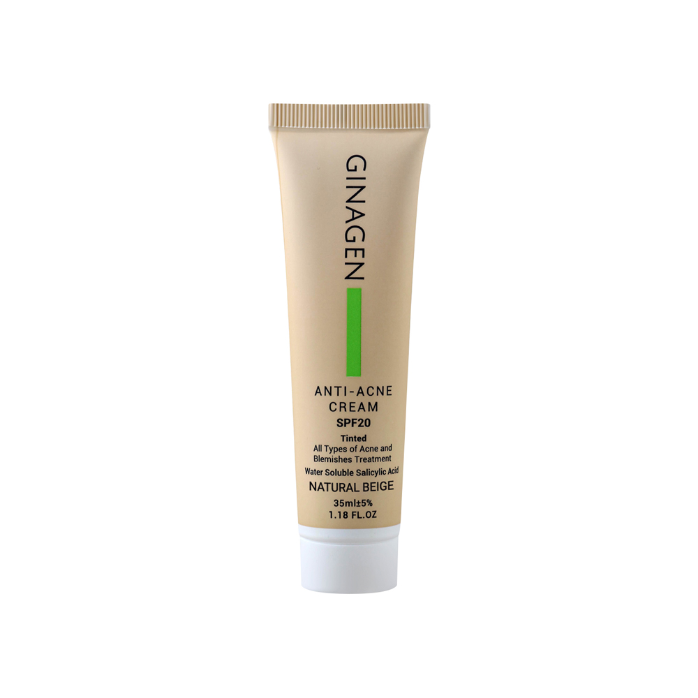 ضد آکنه رنگی SPF20 ژیناژن مدل Tinted رنگ NATURAL BEIGE مناسب انواع جوش حجم 35 میل