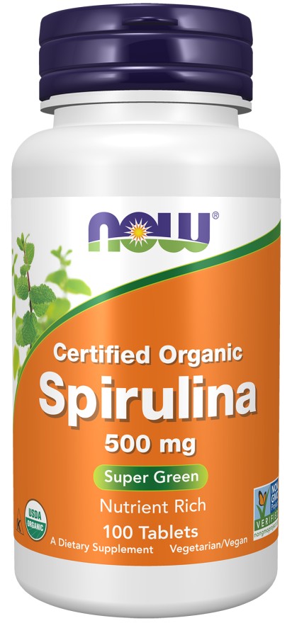 NOW Foods Certified Organic Spirulina 3000mg 100 Tablets (500mg per Tablet)