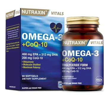 امگا ۳ + کوآنزیم Q-10 ۶۰ کپسول ژلاتینی نرمNUTRAXIN OMEGA-3 + COQ-10 60 KAPSUL