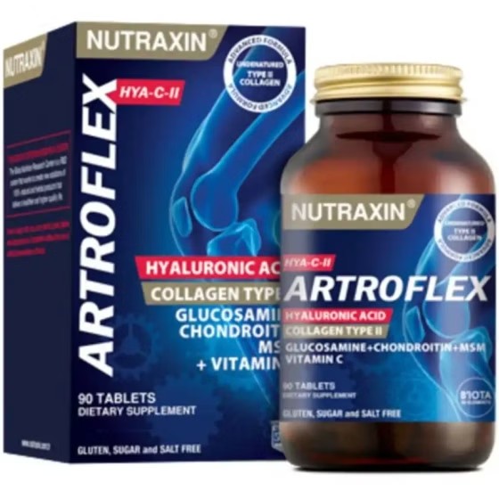 آرتروفلکس Hya-c-ıı – مکمل غذایی حاوی کلاژن و اسید هیالورونیک 90 قرص برند Nutraxin ( نوتراکسین ) EXP 2028/7NUTRAXIN ARTROFLEX HYA-C-II 90 TABLET