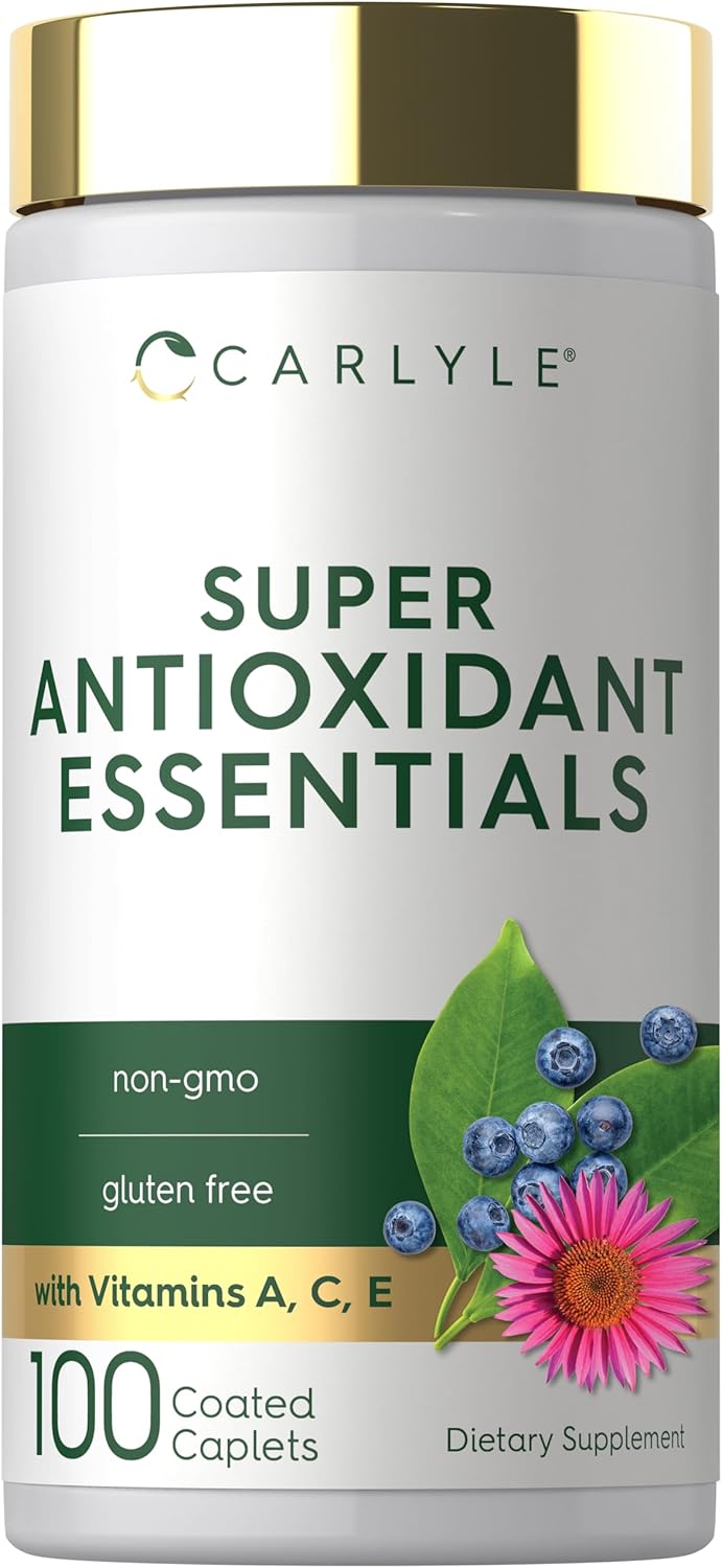 Antioxidant essentials 100 caplets…CARLYLEمکمل آنتی‌اکسیدان‌های کارلایل | ۱۰۰ کپسول | کمپلکس تغذیه‌ای | ویتامین A، C، E | فرمول بدون GMO و بدون گلوتن برند Carlyle