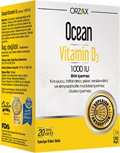 OCEAN VITAMIN D3 1000 IU SPREY 20 MLاسپری ویتامین د3 1000 iu ORZAX Ocean