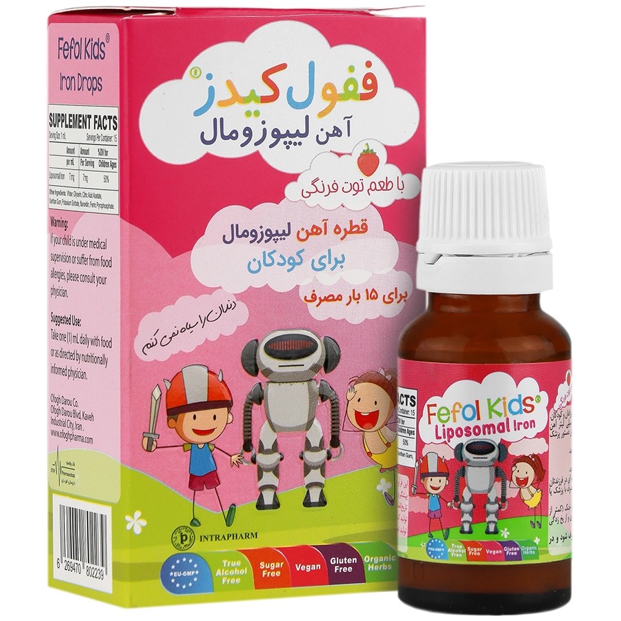 قطره ففول کیدز با طعم توت فرنگی 15میلی لیتر