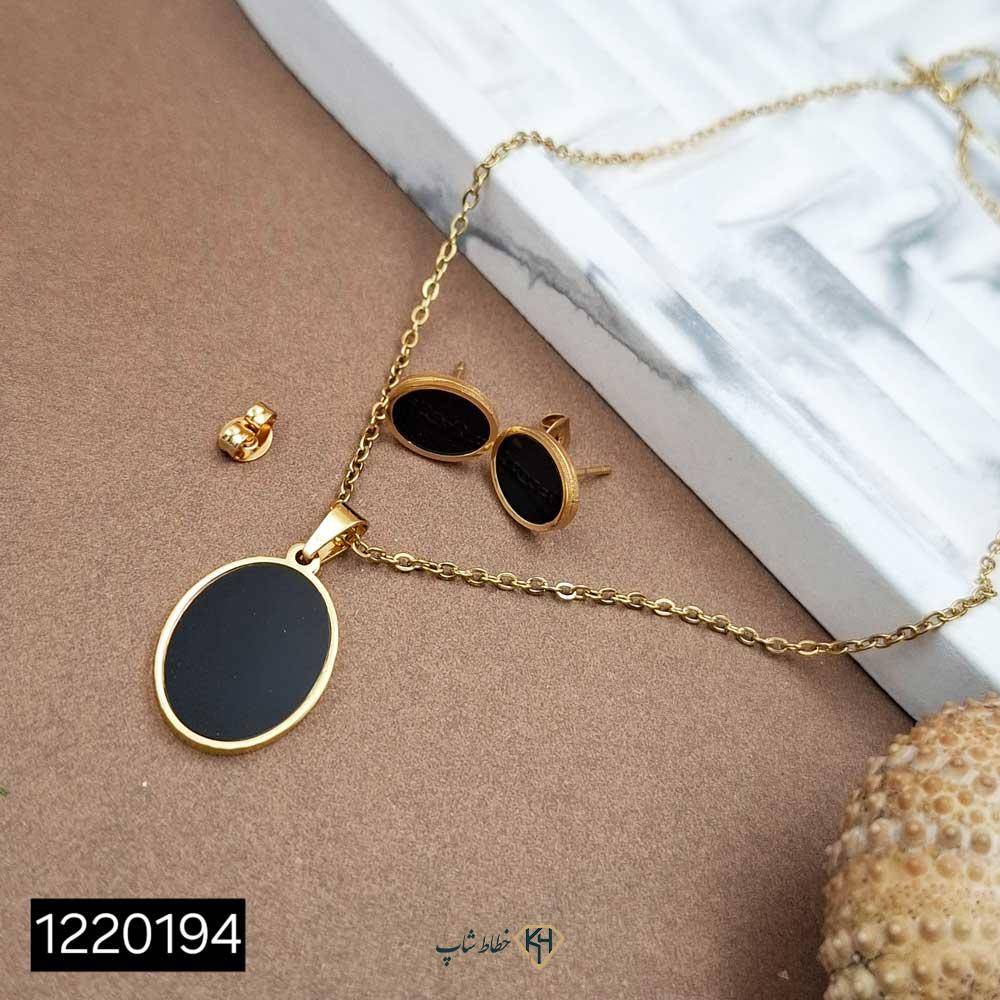 نیم ست استیل مینا مشکی (بیضی)