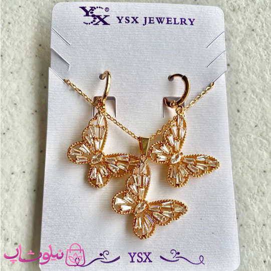 ست گردنبند و گوشواره دخترانه YSX پروانه طلایی | ست گردنبند و گوشواره دخترانه YSX پروانه طلایی کد 7991 کد 8804