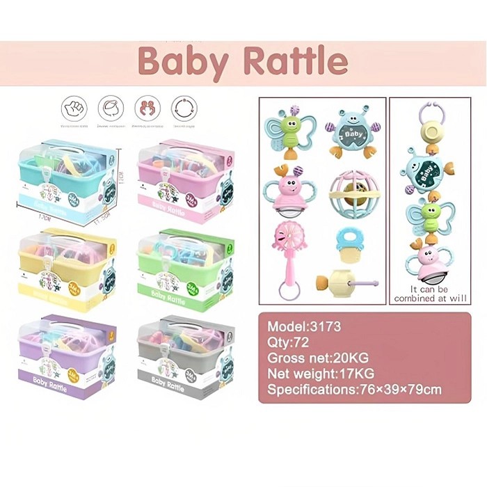 پک جغجغه ودندانگیر 7 تکه پاستیلی مارک LITTLE TIN LOK