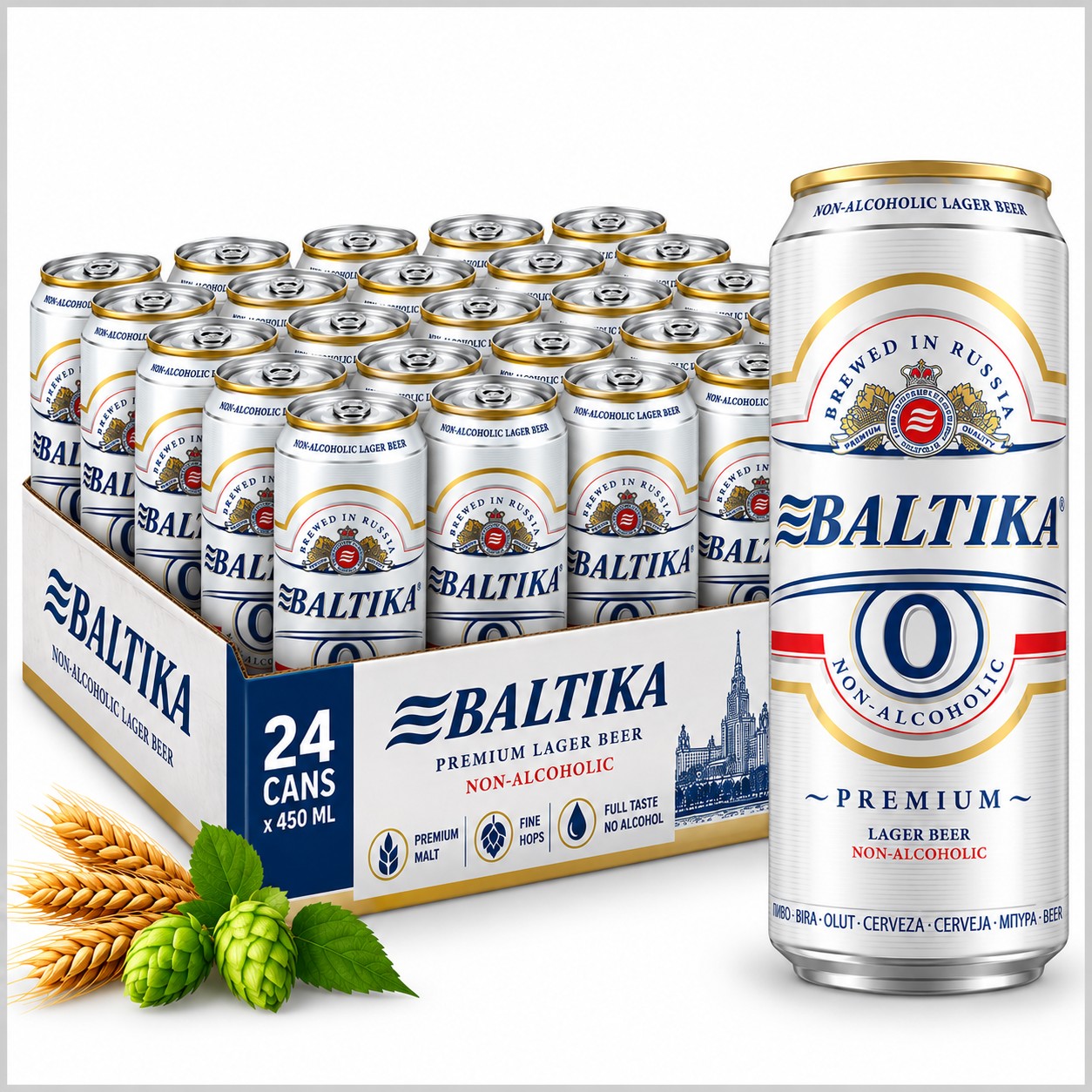 پک ۲۴ عددی بالتیکا Baltika 0 Premium Lager بدون الکل حجم 450 میلی‌لیتر