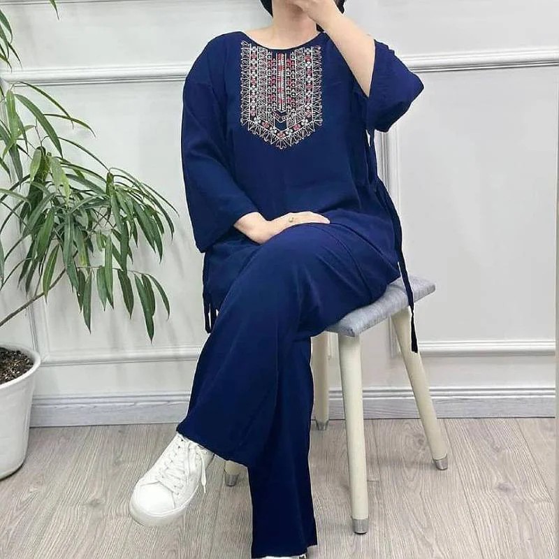 ست راحتی تونیک شلوارنخی سایزبزرگ زنانه چاپی طرح آیدا/کد29286