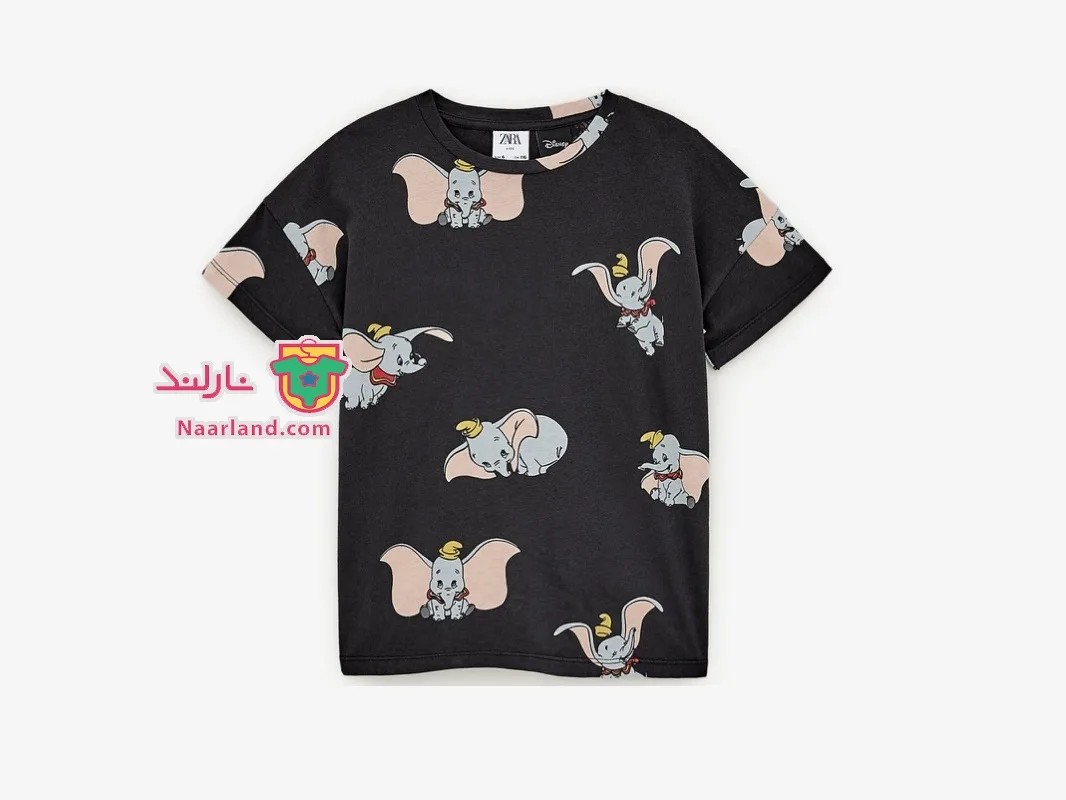 تیشرت Zara مشکی طرح فیل Dumbu