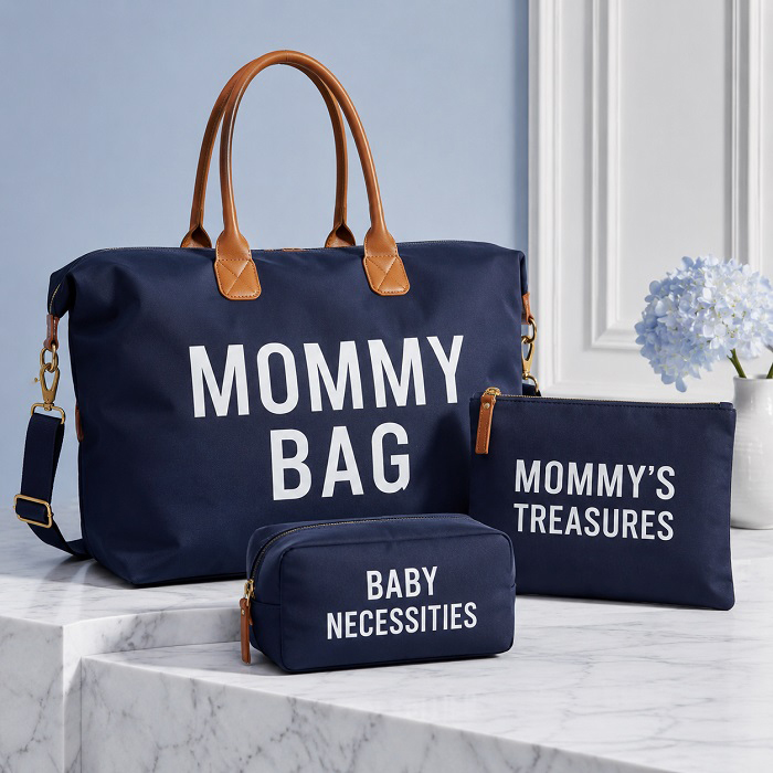 کیف لوازم مادر و نوزاد سرمه ای 3 تیکه Mommy Bag
