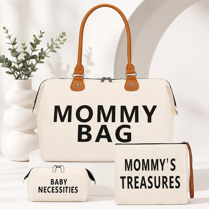 کیف لوازم مادر و نوزاد کرم 3 تیکه Mommy Bag