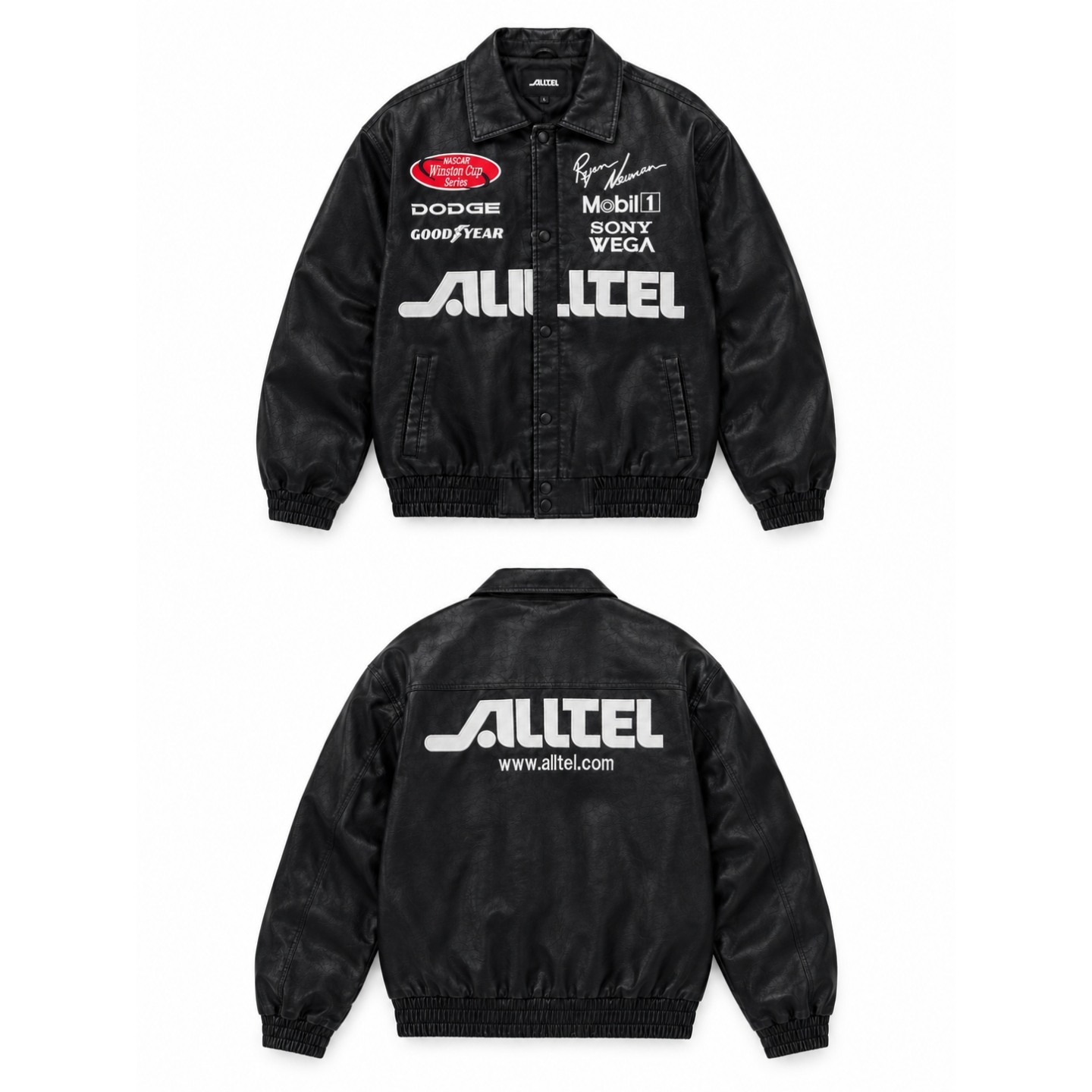 BLACK LEATHER RACING BOMBER JACKET
