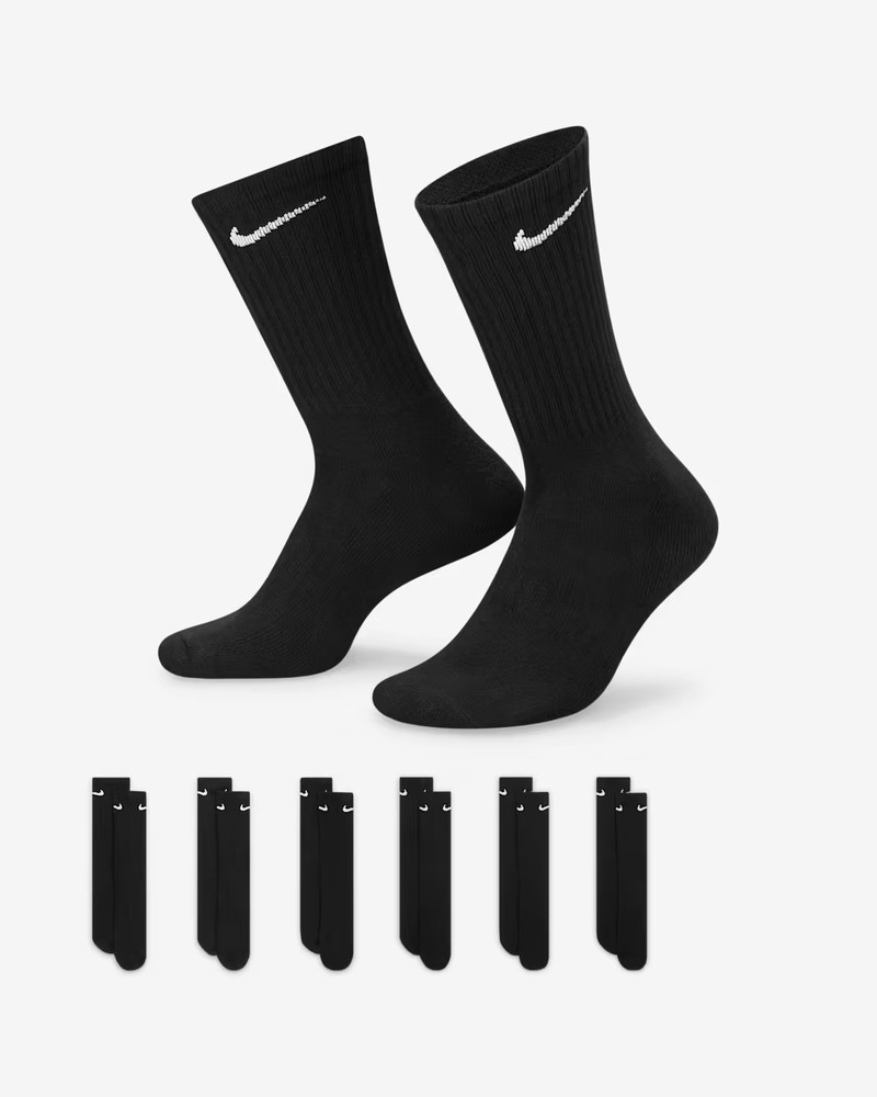 جوراب نایکی مشکی ساق بلند | Nike Everyday Crew Socks – پک ۶ جفتی