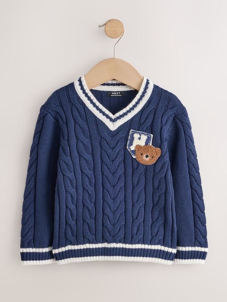 پلیور بافت طرح ورزشی سرمه‌ای نکست | Next Navy Blue Cable Knit Varsity Jumper
