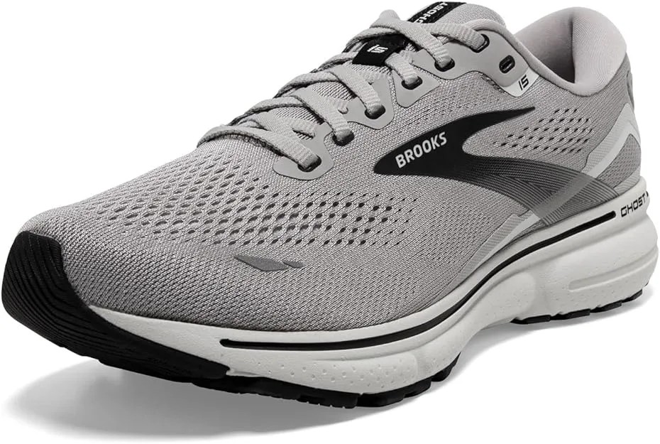 کفش دویدن مردانه Brooks Ghost 15 – رنگ سفید/مشکی – سایز 48.5 EU (Extra Wide 4E)