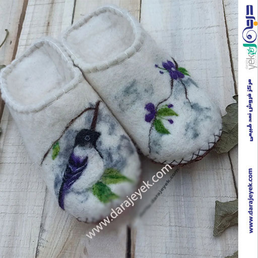 دمپایی نمدی نقش گل و پرنده
