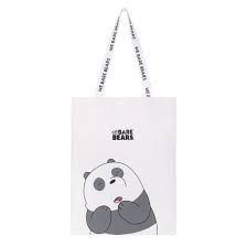 کیف خرید مینیسو، مدل Miniso We Bare Bears Collection، سفید طرح پاندا، 40×34 سانتی متر