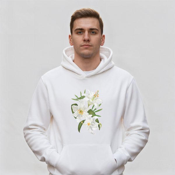 هودی سفید طرح گل لیلیوم – Lily Flower