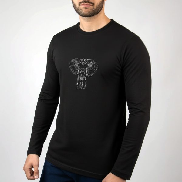 تیشرت آستین بلند مشکی طرح سر فیل – Elephant Head